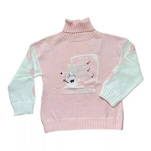 SNOW RABBIT Turtleneck Sweater sz S Pink White Kawaii Cute Harajuku Hearts